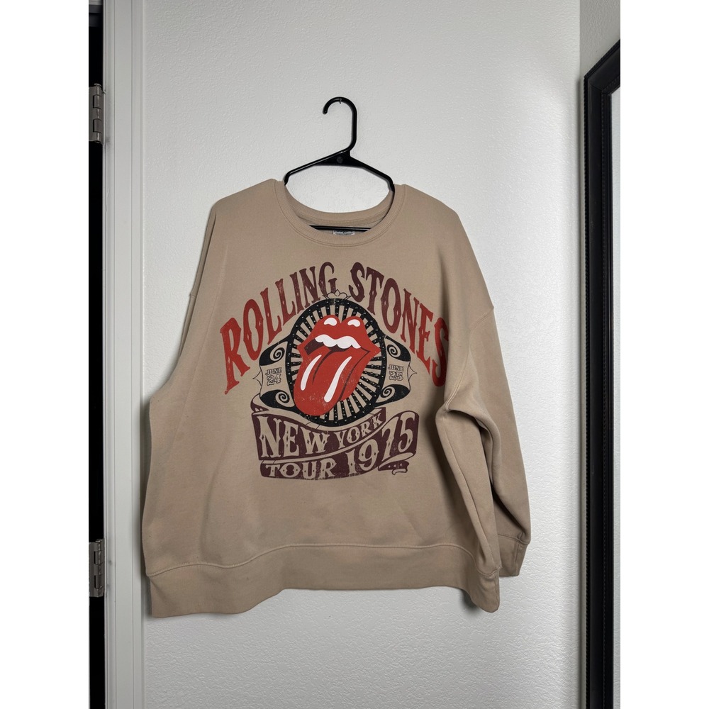 The Rolling Stones Sweatshirt Womens XL Tan New York Tour 1975 Graphic Pullover